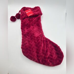 Merry Brite Plush Christmas Stocking With Pom Poms Red 19” New
